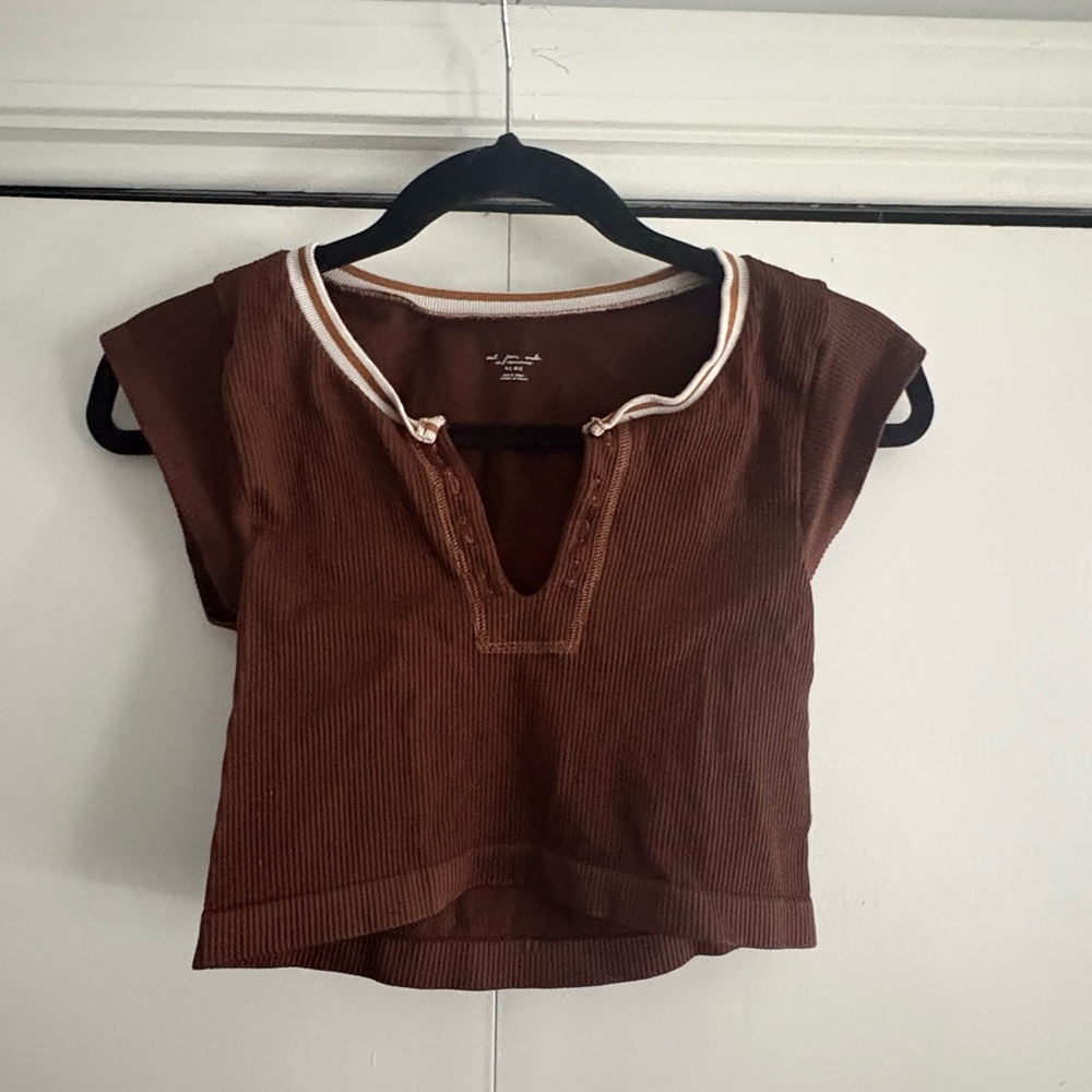 Urban Outfitters Out From Under Brown Crop Top with White Trim